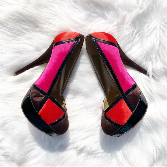 Mascotte Color Block Satin Platform Heels Size 6 - Picture 4 of 8